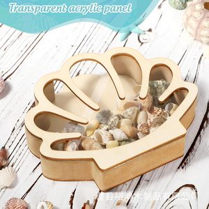 Wooden Seashell Storage <b>Box</b> <b>Heart</b> <b>Shape</b> Natural Wood Color Transparent Acrylic Panel Desktop Decorative Storage <b>Box</b> - Product Image 1