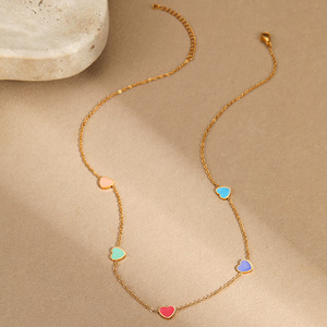 Internet Celebrity Blogger bracciale cuore colorato smaltato di nicchia luce di lusso 18k oro acciaio inossidabile bracciale a catena cuore - Product Image 4