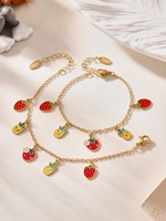 Ensemble de bijoux pour enfants, collier et bracelet, en acier inoxydable imperméable, plaqué or 18 carats, avec breloques en zircon en forme de fruits, idéal pour les fêtes et les cadeaux