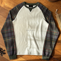 T-shirts Raglan à Carreaux Effet Délavé en Waffle de Haute Qualité Personnalisés, T-shirts en Coton Tricoté Waffle Grande Taille pour Hommes à Manches Longues