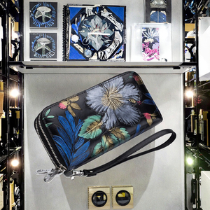 Dernier portefeuille élégant en cuir véritable pour femmes Double fermeture éclair Porte-cartes peint RFID Doublure en polyester-Caractère - Product Image 2