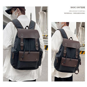 Custom Men's Style Trend Custom Logo 15.6 Inch Laptop <b>Backpack</b> <b>Vegan</b> Vintage <b>Leather</b> Canvas Waterproof Anti-theft School B - Product Image 4