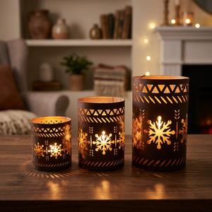 Sonnet Decor Porte-bougies cylindriques en fer forgé faits à la main, avec découpe et impression motif trèfle, résistants à la chaleur, pour décoration intérieure et Noël - Product Image 2
