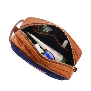 กระเป๋าเครื่องสำอางหนังแท้ทรงร่มสีน้ำเงินเข้มคลาสสิก - Product Image 2