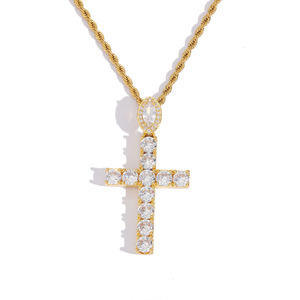 <b>Cross</b> pendant, hip hop jewelry, copper inlaid zircon, large zircon buckle <b>cross</b> pendant <b>chain</b>. - Product Image 4