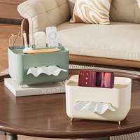 GREENSIDE Table basse de salon moderne de luxe avec boîte de rangement pour télécommande et mouchoirs, multifonction, en plastique injecté