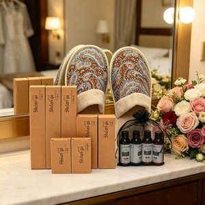 Ensemble <span class=keywords><strong>d</strong></span>'articles de luxe haut de gamme pour hôtels, directement de l'usine, série <span class=keywords><strong>d</strong></span>'accessoires de chambre à haute densité avec logo, pantoufles pour resorts <span class=keywords><strong>d</strong></span>'élite - Product Image 4