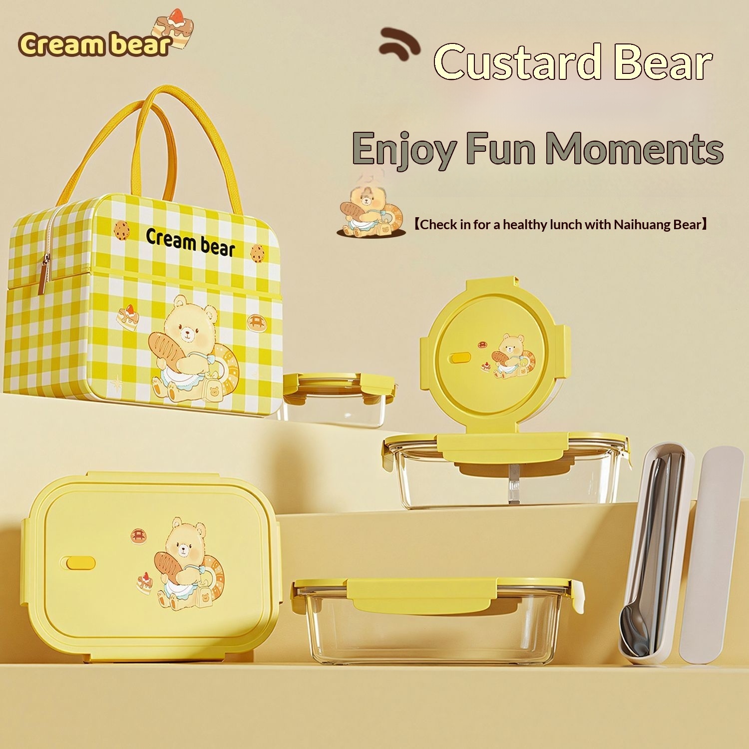 New High Quality Borosilicate Glass Lunch Box Food Storage Container Set Bag Printing Cartoon Style Stackable Dishwasher Safe view 2