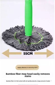 Serpillère absorbante de décontamination à double usage sec/humide, auto-essoreuse, mains libres, en acier inoxydable/fibre de bambou/PP pour le nettoyage des sols - Product Image 6