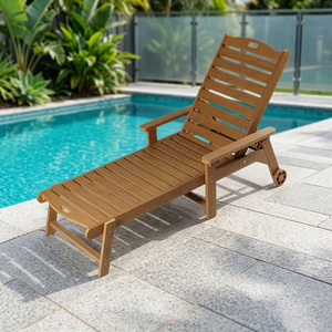 Chaise longue en teck pour extérieur, inclinable, avec dossier et roulettes, design rustique moderne, mobilier de patio durable - Product Image 5