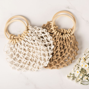 Hollowed Out <b>Fishnet</b> Women's Tote Bag Cotton Weaving Cylindrical Shape Off White Brown Everyday Use Spring 2025 - Product Image 1