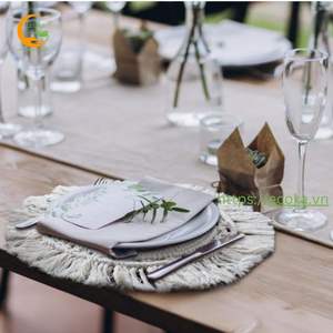 Handmade Modern Luxury Macrame Eco-Friendly 16-Inch Diameter Placemats Coasters Set Cute Cotton Woven <b>Desk</b> Decor Made Vietnam - Product Image 1