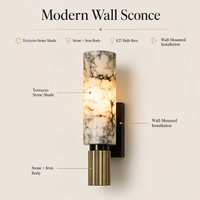 Lampe murale LED en pierre de style nordique moderne, vente en gros d'usine, pour salon, chambre à coucher, couloir