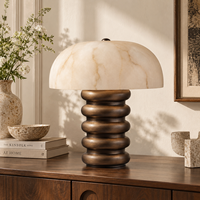 Lampe de table vintage en fer demi-cercle avec abat-jour en faux albâtre G9 Trois ampoules AC85 265V pour salon, chambre, entrée