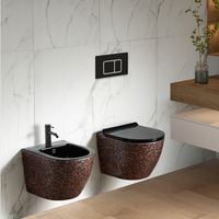 Ensemble sanitaire mural WC et bidet en céramique avec siphon en P, design artistique moderne, installation facile, abattants à fermeture douce