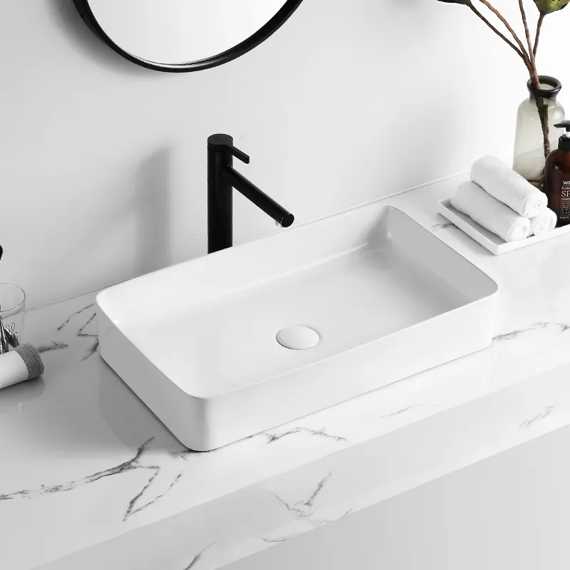 Lavabo da appoggio in ceramica dal design semplice lavabo cuadrado bianco rettangolo lavabo da appoggio in ceramica