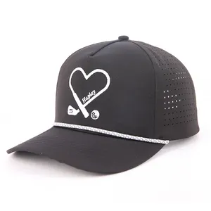 Bsci toptan özel 6 Panel spor şapka nakış logosu yüksek kaliteli Polyester Gorras lazer kesim delik beyzbol şapkası