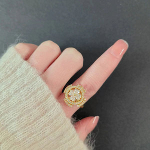 Heart Cut Cubic Zirconia Four Leaf Clover Halo Anxiety Spin <b>Rings</b> Adjustable Copper Gold Plated <b>Stress</b> Relief Jewelry For Women - Product Image 3