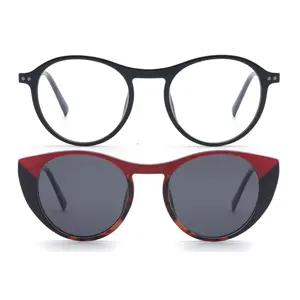 하이 퀄리티 새로운 라운드 편광 TR90 프레임 아세테이트 안경 Tac 렌즈 안경 선글라스 클립 거울 안경 여성