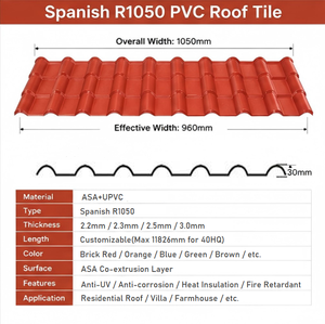 Teja de Resina UPVC Resistente a los Rayos UV, Perfil Español R1050, Color Naranja, Lámina de Techo de Plástico Impermeable para Viviendas Residenciales - Product Image 4