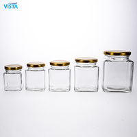 VISTA-Latas clásicas de vidrio para envasado de alimentos, botella de vidrio cuadrada hermética para mermelada de gelatina, tarro transparente para salsa con tapa de rosca