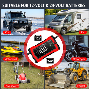 全自动12V/24V 10A智能电动摩托车汽车电池充电器120瓦输出功率交流快速充电数字液晶 - Product Image 4