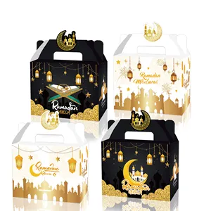 Huancai, 12 Uds., Ramadan Mubarak Kareem, cajas de dulces para fiestas, caja de regalo de papel blanco y negro, Caja de galletas para suministros para fiestas