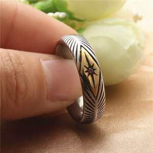 European American Style <b>Titanium</b> Steel <b>Ring</b> Geometric Pattern Red Stone Inlay Unisex Fashion Jewelry Gift - Product Image 4
