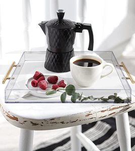 Bandeja de Servir Transparente de Acrílico Ecológico con Asas Doradas 12"x16" Multiusos, Duradera y Ligera para Café, Jugos y Más - Product Image 6