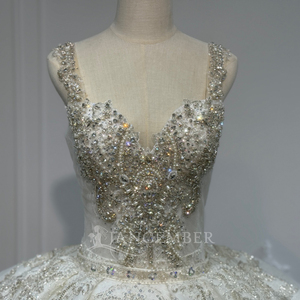 Vestido de niña de las flores Xs277 moderno de lujo con tul brillante, escote corazón con cuentas de cristal, cola capilla, vestido de gala elegante para boda - Product Image 6