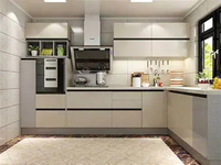 Meuble de cuisine modulaire sans poignées |   Plan de travail en granit |   Mélamine à effet bois |   Style Moderne Personnalisé
