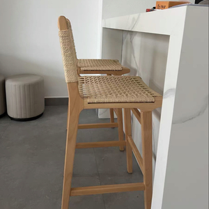 Nordique Vintage Kraft ficelle hêtre en bois tabouret de <span class=keywords><strong>Bar</strong></span> chaise haute cuisine salle à manger hôtel Restaurant comptoir hauteur tabouret de <span class=keywords><strong>Bar</strong></span> - Product Image 6