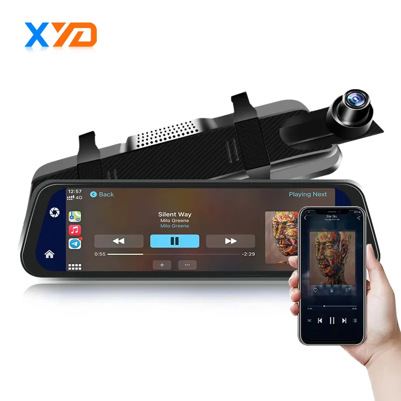 Novo Estilo Frente 1280P Traseira 1080P 128GB 9.66 Polegada Full HD Câmera Do Carro Espelho Black Box Dash Cam