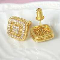 Boucles d'oreilles clous de haute qualité, classiques, géométriques, carrées, serties de zircon, plaquées or, porte-bonheur pour femmes