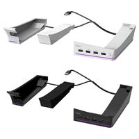 Dudukan Horizontal dengan Lampu LED RGB untuk Konsol PS5 Slim, Aksesoris Penyangga dengan 4 Port USB dan 14 Lampu RGB Warna-warni