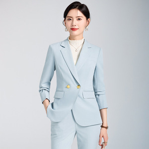 Women's Suit <b>Set</b> Burgundy Double Breasted Blazer Pants <b>Office</b> Lady Autumn Anti-Wrinkle Polyester Full Sleeve - Product Image 3