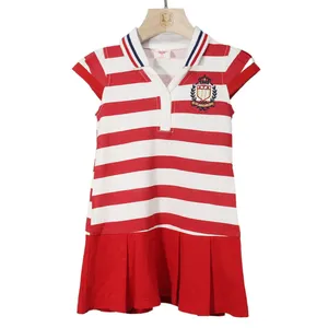 Tennis golf short-sleeved girls' sportswear red and white striped girl dress with button tuck