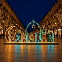 Guirlande lumineuse LED décorative pour l'Aïd, motif croissant de lune, étoile, dôme de mosquée, lumière de Ramadan pour la rue, la célébration du soir, toile de fond, IP65