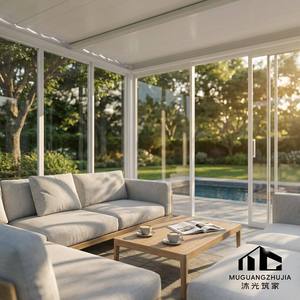 Padiglione con Telaio Moderno in Alluminio Bianco <span class=keywords><strong>e</strong></span> Tende Trasparenti, Parasole Retrattile per Giardino <span class=keywords><strong>e</strong></span> Patio di Ville di Lusso - Product Image 4