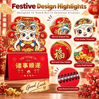 Calendrier de bureau du Nouvel An chinois 2027, motif Chèvre, rouge et or, découpé, reliure spirale, pour la vente au détail et en gros saisonnière