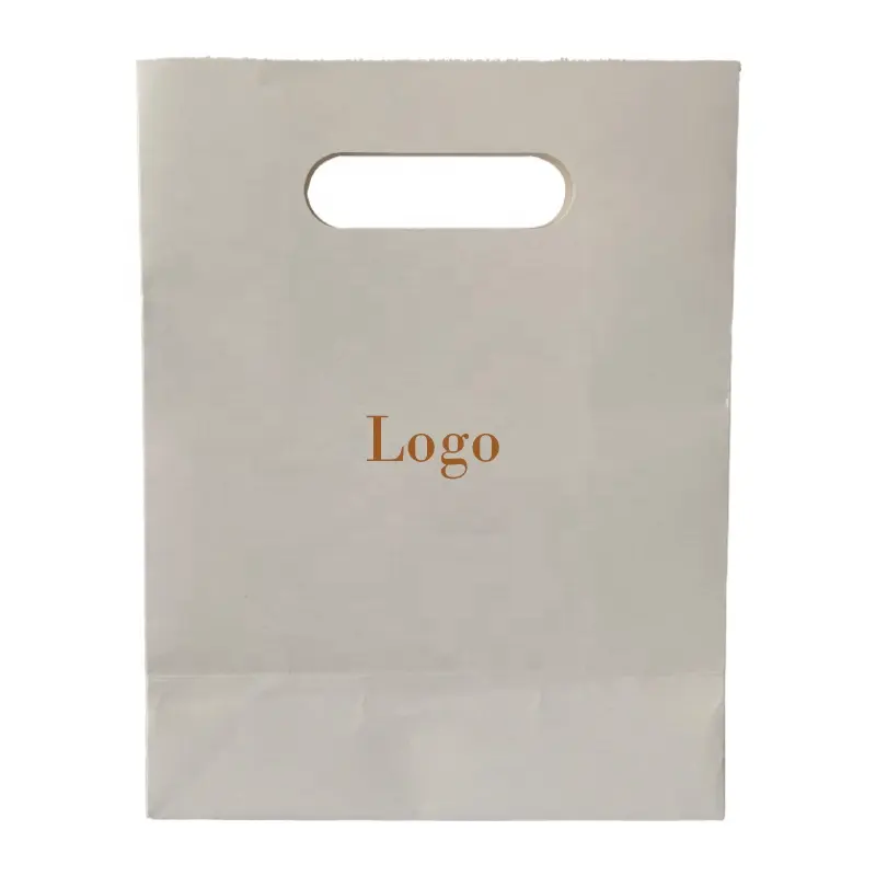 Durable White Cardboard Paper Bags with Portable Die Cutting Handle Large Capacity Stand-up Paper Bag with Logo Folding Handbag