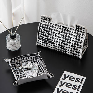 モダンスタイルベッドルームキッチンナプキンラックレザー収納ボックス千鳥格子ティッシュボックス - Product Image 2