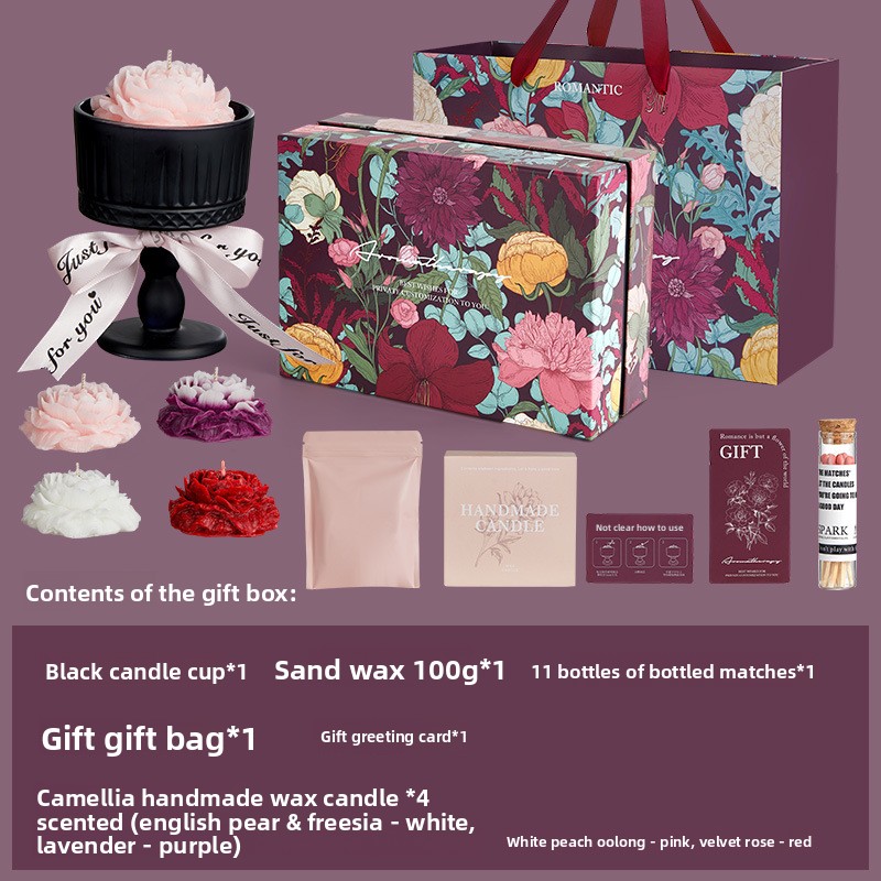 ถ้วยสีน้ำตาลระดับไฮเอนด์ + ดอกคามีเลีย 4 ดอก - ชุด A