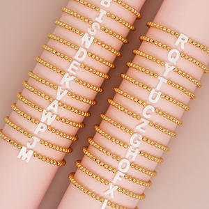 Gelang gaya Boho manik emas wanita, A-Z huruf cangkang, gelang kekuatan elastis - Product Image 2