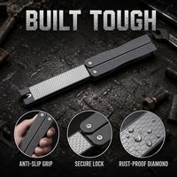 Aiguiseur de couteau pliant portable, pierre à aiguiser diamantée double grain 400/600, tige en céramique pour camping en extérieur et cuisine