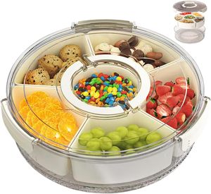 Contenedor de Almacenamiento de Plástico Transparente Giratorio de 360 Grados, 6-10L, Rectangular, con Compartimentos, Bandeja Plegable para Servir con Tapa, Portátil - Product Image 1