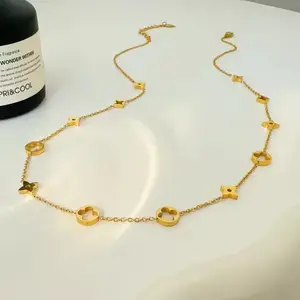 Classic Element Hollowed Out 4 Leaf Clover Titanium Steel Necklace Fashion Jewelry 2024 18K Gold Luxury Collarbone Chain