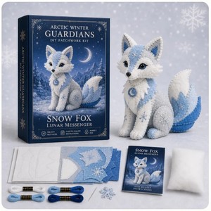 Kit de patchwork en feutre DIY sur le thème des animaux de la forêt enchantée d'hiver : renard des neiges, cerf, loup – 11 modèles, boîte de couture manuelle, décoration de vacances, cadeau - Product Image 5