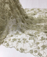 Tissu de haute qualité, luxueux, tissé, 100% polyester, entièrement brodé d'or clair, paillettes brillantes, dentelle en tulle, robes de mariée