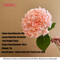 Bunga Hydrangea Sutra Gradasi Hangat DC208, Tangkai Tunggal, Kepala Besar, Bunga Hydrangea Buatan untuk Dekorasi Pernikahan & Rumah